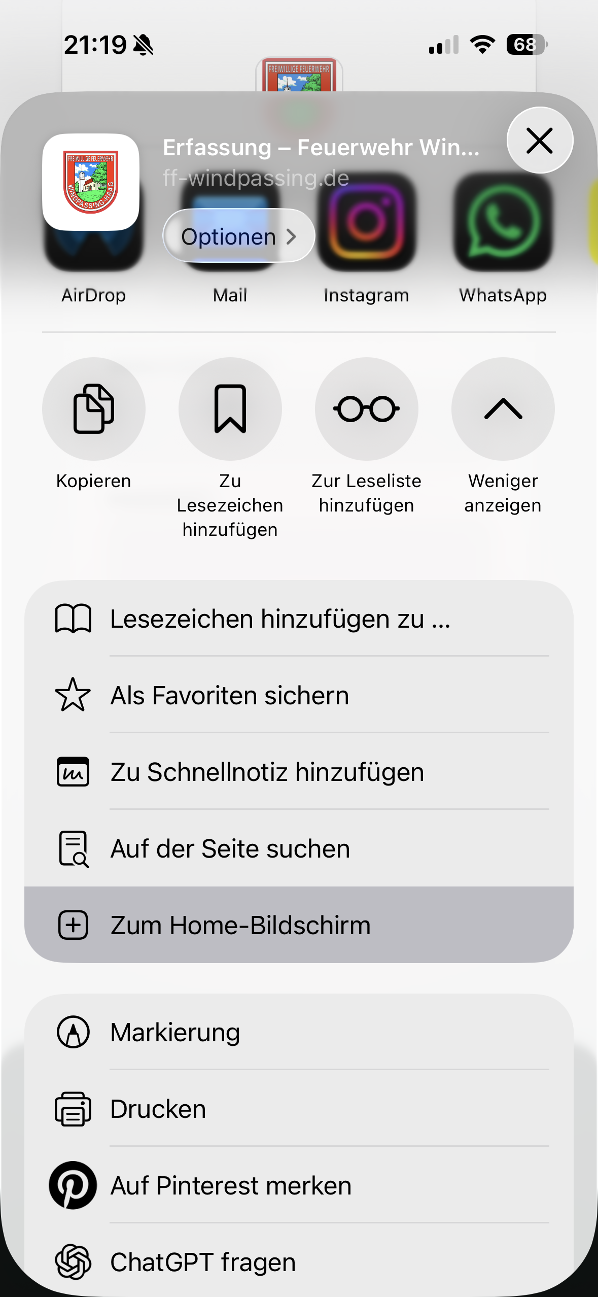 Zum Home-Bildschirm antippen